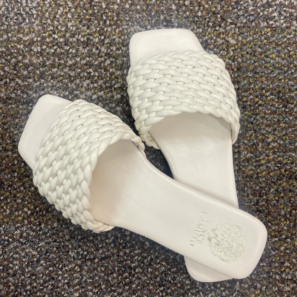 Vince Camuto Cream Woven Slide Sandals